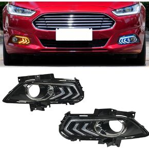 LED Front Bumper White Daytime Running Lights (DRL) Amber Turn Signal Lights Blue Low Beam Headlights Fog Lights Compatible with Ford Fusion 2013-2016