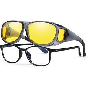 Fit Over Night Vision Glasses for Women Men Yellow Lens Night Driving Glasses Anti Glare Polarized N4106