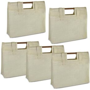 Expo International Pack of 5 Parker Bar Handle Jute Tote Bag Knitting Essential Totebag, Parchment