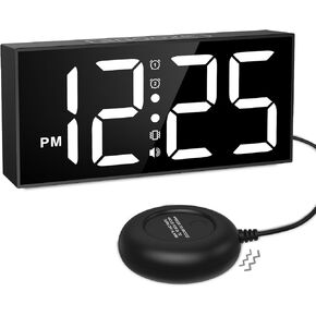 Extra Loud Alarm Clock with Bed Shaker, Alarm Clock with Vibrating for Heavy Sleepers Deaf Hearing Impaired, Large Display Digital Clock with 5-Level Brightness, Adjustable Volume, USB Charging