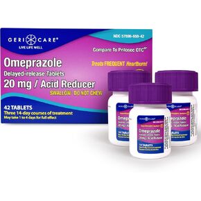 GeriCare Omeprazole Delayed Release Tablets 20mg Stomach Acid Reducer Pills for 24 Hour Heartburn Relief- Acid Reflux Medicine to Treat Frequent Heartburn- Anti-Acid Relief Tablets (42 Count)