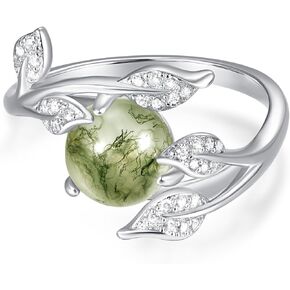 Dreamboat Moss Agate Ring Women Leaf Ring Wrap Vine Ring Sterling Silver Gemstone Gem Nature Rings Plant Jewelry Unique Rings Moss Agate Jewelry Size 8
