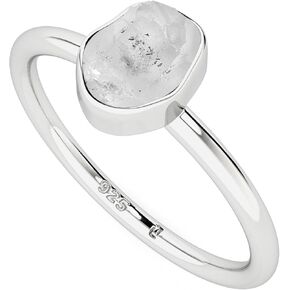 Natural Raw/Rough Herkimer Stackable Ring for Women in Sterling Silver, April Birthstone Jewelry Gifts for Her (Bezel-Set)