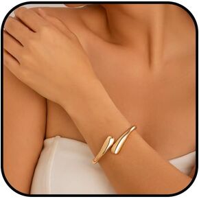 Gold Chunky Bangle Bracelets for Women Twisted Hinged Waterdrop Cuff Bracelets Open Zinc Spiraled Oval Wrist Bracelet Stretchable Thick Bangle Bracelets Minimalist Jewelry