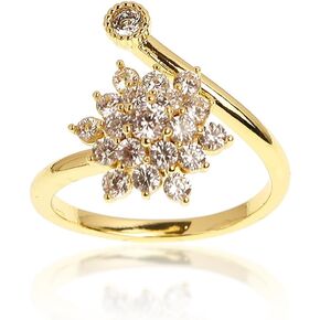 Sonateomber Gold Adjustable Open Ring for Women - Illusion Multi Circle Simulated Diamond Cubic Zirconia Fashion Costume Jewelry Gift for Christmas Party, Non-Precious Metal, Cubic Zirconia