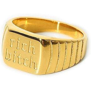 OIDIMS Chunky Gold Funny Words Square Signet Band Ring for Women Men Punk Fashion Stainless Steel Middle Finger Stacking Rings Gothic Minimalist BFF Unique Personalized Jewelry Gifts Birthday
