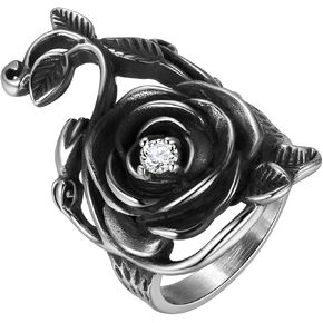 Vintage Flower Rose Rings - Women Stainless Steel Statement Black Rose Flower Stacking Rings Party Everyday Ring Charm Personalized Jewelry Vintage Elegant Statement Valentine's Day Gift SR0037