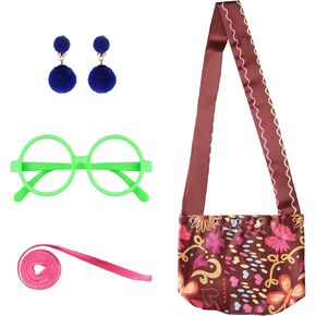 Lystaii 3 Pieces Round Green Glasses Frame No Lens Blue Clip-on Earrings with Purse Bag for Halloween Cosplay Dress Up Costume Accessories