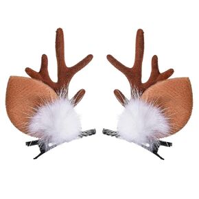 Christmas Deer Ears Headband Hairpins Hairbands Brown Elk Deer Antlers Headband with Elk Fluff Design Party Xmas Reindeer Antlers Decor Christmas Deer Costume Headband Hairpin for women