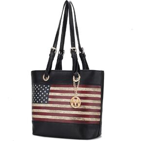 MKF Collection USA Tote Shoulder Bag for Women Vegan Leather Patriotic Handbag, Lady Fashion American Flag Satchel Purse