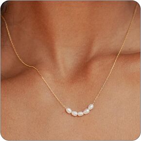 Pearl Necklaces for Women 18K Gold Plated Pearl Choker Necklace Dainty Pearl Pendant Necklace Simple Small Pearl Bridesmaid Wedding Jewelry Gift