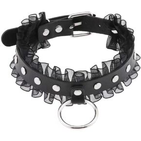 Punk Harajuku PU Simulated Leather O Ring Lace Collar Choker Necklace Detachable Chain Necklace