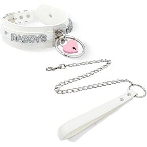 paloli Pink Heart Padlock O-ring Choker and Leash, Punk Gothic Letter Leather Collar Pink padlock Jewelries For Women
