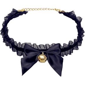 Bells Choker Necklace for Women Gothic Punk Black White Lace Lolita Bow Bowknot Ribbon Cat Bells Soft Sexy Stretch Collar Necklace for Goth Halloween Cosplay Party Christmas Holiday Fashion Jewelry Gifts