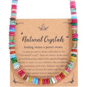 Jovivi Natural Gemstone Beaded Choker Necklace for Women Bohemian Colorful Crystal Stone Bead Necklace 14K Gold Plated Summer Handmade Boho Jewelry Birthday Gift