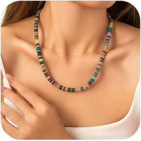 Boho Gemstone Necklace for Women Handmade Beaded Colorful Choker Necklace Natural Stone 14k Gold Plated Beach Necklace Western Jewelry for Women