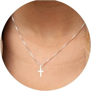 KICKGY Silver Cross Necklaces for Women, Dainty Silver Necklace Sterling Silver Cross Pendant Necklace Simple Choker Necklaces Aestheti Chain Necklaces Silver Jewelry for Women Gifts