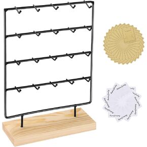 Earring Display for Selling 4 Tier 20 Hooks Wood Earring Display Rack Holder for earings necklaces rings bracelets keychains (Black)