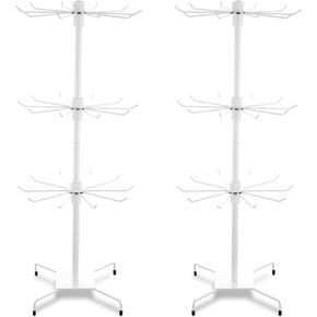2 Pcs Rotating Display Stand Jewelry Display Rack with Hooks Metal Earrings Display Stands for Selling Necklace (Black, 3 Tires)
