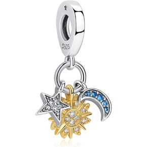Nbsameng S925 Sterling Silver Charms Bead Compatible for Pandora Bracelets and Necklaces, DIY Jewelry for Women, Sun, Moon, Star
