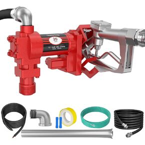 12V 20 GPM Fuel Transfer Pump with Discharge Hose & Manual Nozzle for Oil Fuel Diesel Gasoline Kerosene Ethanol Methanol Blends Biodiesel