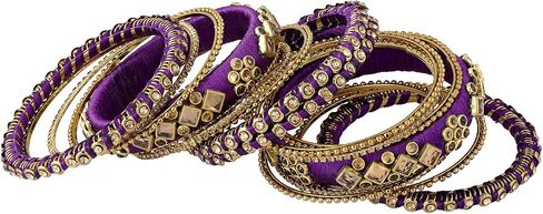 Aheli Ethnic Handmade Silk Thread Faux Stone Studded Bangle Set Bracelet Chudha Indian Wedding Festive Wear Fashion Jewelry Gift for Women Blue in Kuwait