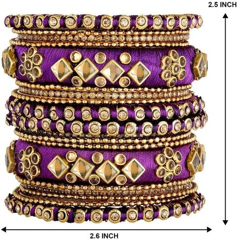 Aheli Ethnic Handmade Silk Thread Faux Stone Studded Bangle Set Bracelet Chudha Indian Wedding Festive Wear Fashion Jewelry Gift for Women Blue in Kuwait