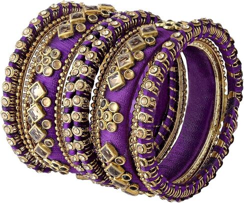 Aheli Ethnic Handmade Silk Thread Faux Stone Studded Bangle Set Bracelet Chudha Indian Wedding Festive Wear Fashion Jewelry Gift for Women Blue in Kuwait