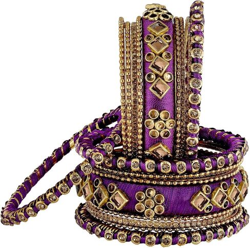 Aheli Ethnic Handmade Silk Thread Faux Stone Studded Bangle Set Bracelet Chudha Indian Wedding Festive Wear Fashion Jewelry Gift for Women Blue in Kuwait