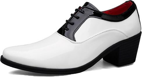 Men's Patent Leather Lace up Block Heel Oxford Shoes Pointed Toe Chunky Low Heel Two Tone Business Dress Loafers Business Derby Shoes Office Prom Evening Wedding Shoes in Kuwait