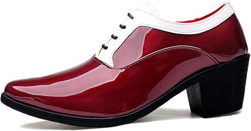 Men's Patent Leather Lace up Block Heel Oxford Shoes Pointed Toe Chunky Low Heel Two Tone Business Dress Loafers Business Derby Shoes Office Prom Evening Wedding Shoes in Kuwait
