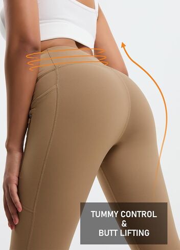 Women's 27" High Waisted Hiking Leggings with Zipper Pockets Tummy Control Workout Running Yoga Cargo Pants in Kuwait