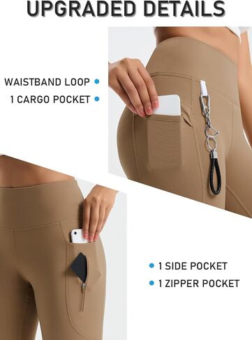 Women's 27" High Waisted Hiking Leggings with Zipper Pockets Tummy Control Workout Running Yoga Cargo Pants in Kuwait