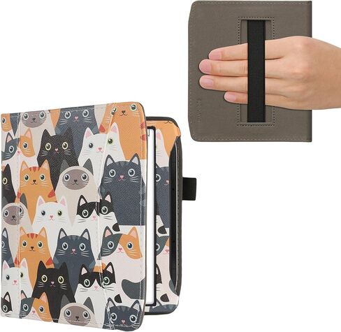 حافظة kwmobile متوافقة مع Pocketbook Era/Era Color - غطاء جلد PU مع إغلاق مغناطيسي، حزام، جيب أمامي - قطط برتقالي/أسود/أبيض in Kuwait