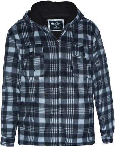 Mens Plaid Sherpa Lined Jacket Zip Up Heavy Fleece Hoodie Flannel Shirt Jacket in Saudi Arabia