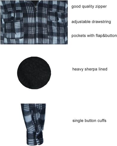Mens Plaid Sherpa Lined Jacket Zip Up Heavy Fleece Hoodie Flannel Shirt Jacket in Saudi Arabia