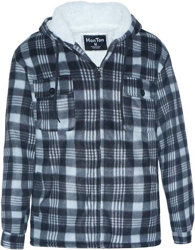 Mens Plaid Sherpa Lined Jacket Zip Up Heavy Fleece Hoodie Flannel Shirt Jacket in Saudi Arabia