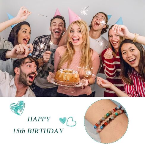 Birthday Gift for 9-16 Year Old, Small Natural Stone Beaded Bracelet Adjustable Heart Charm Bracelet for Daughter Granddaughter Sister Niece Friend on Birthday Graduation with Message Card Gift Box in Kuwait