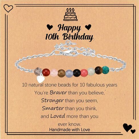 Birthday Gift for 9-16 Year Old, Small Natural Stone Beaded Bracelet Adjustable Heart Charm Bracelet for Daughter Granddaughter Sister Niece Friend on Birthday Graduation with Message Card Gift Box in Kuwait