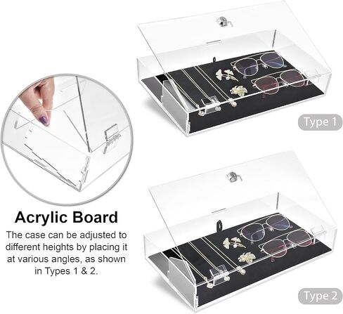 MOOCA Lockable Acrylic Display Cases for Collectibles with a Luxurious Removable Pad, Ideal for Showcasing Collectibles, Watches, Jewelry, Eyewear, and Knives in Kuwait