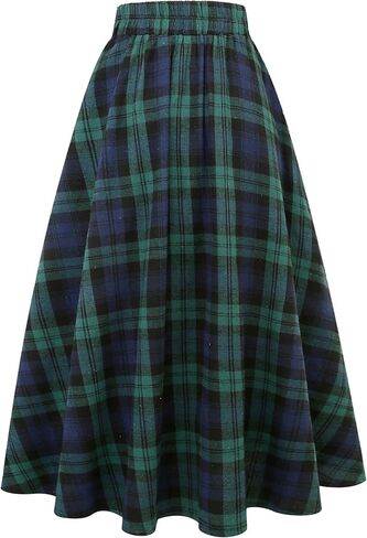 IDEALSANXUN Womens Plaid Skirts Fall Winter High Waisted A Line Long Pleated Maxi Skirt with Pockets in Kuwait