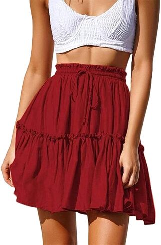 Hoerev Womens Girls Floral Flared Short Skirt Cute High Waist Ruffle Skirt Beach Mini Skirt in Kuwait