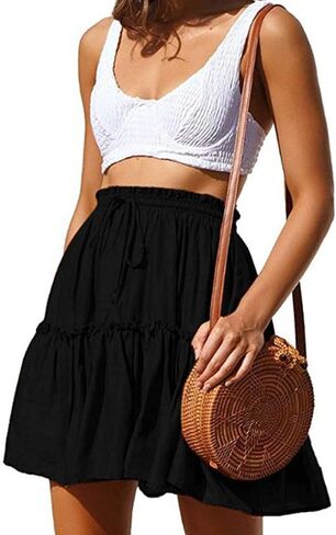 Hoerev Womens Girls Floral Flared Short Skirt Cute High Waist Ruffle Skirt Beach Mini Skirt in Kuwait