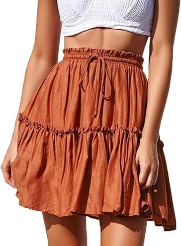 Hoerev Womens Girls Floral Flared Short Skirt Cute High Waist Ruffle Skirt Beach Mini Skirt in Kuwait