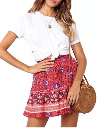 Hoerev Womens Girls Floral Flared Short Skirt Cute High Waist Ruffle Skirt Beach Mini Skirt in Kuwait