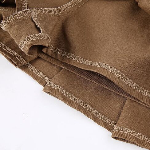 AULKEEP Womens College Style Mini Belt Skirts Swing A-Line Pleated Skirt Vintage Ruffle Short Brown Skirts in Saudi Arabia