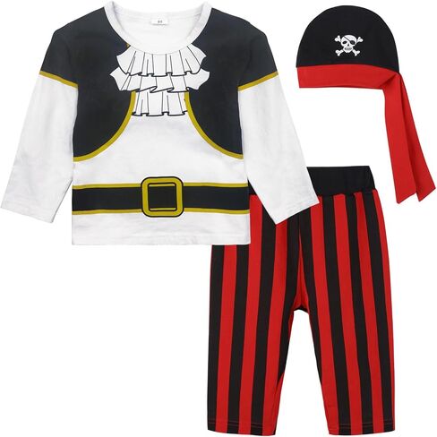Toddler Pirate Costume for Kid Halloween Dress-up Parties Children's Buccaneer Captain Long Sleeve Clothes in Kuwait