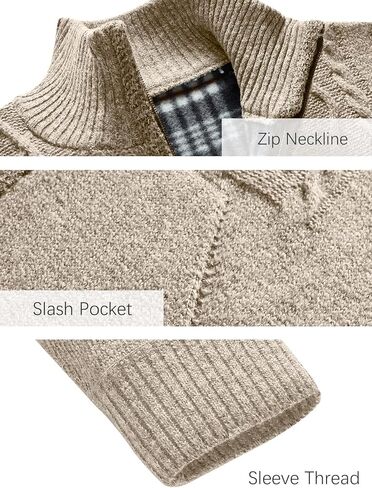 Les umes Mens Knitted Full Zipper Cardigan Fleece Lined Sweater Warm Stand Collar Jumper Coat with Pockets in Kuwait