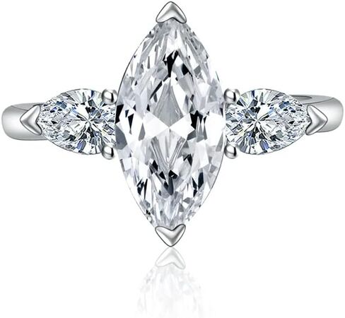 FLYYQMIAO Fashion Marquise Cut مكعب زركونيا مقلد الماس مويسانيتي 3 خواتم خطوبة حجرية للنساء قطع دائري 925 الفضة الاسترليني الذكرى السنوية للزفاف حلقة مفتوحة قابلة للتعديل (أبيض) in Kuwait