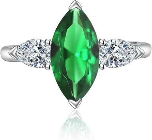 FLYYQMIAO Fashion Marquise Cut مكعب زركونيا مقلد الماس مويسانيتي 3 خواتم خطوبة حجرية للنساء قطع دائري 925 الفضة الاسترليني الذكرى السنوية للزفاف حلقة مفتوحة قابلة للتعديل (أبيض) in Kuwait